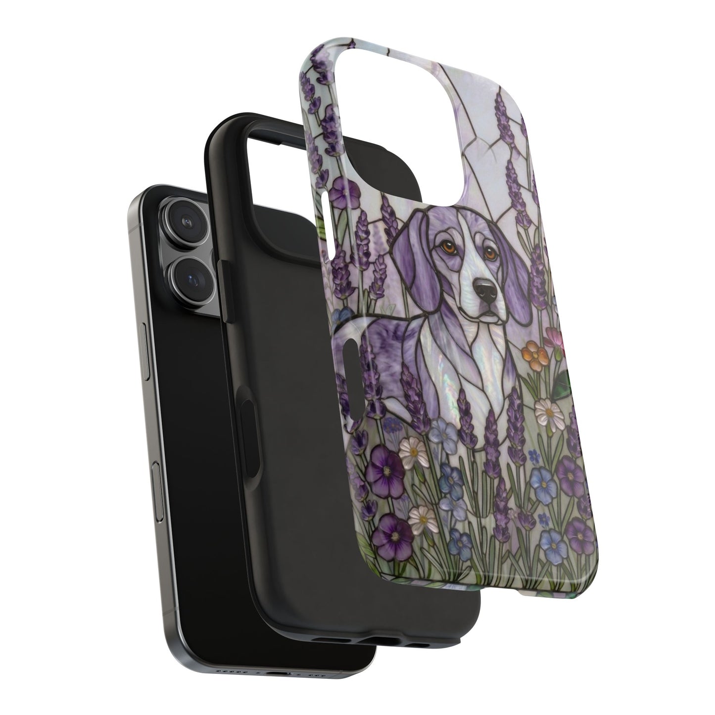 Beagle Stained Glass Style Tough Case — Lavender Floral Theme