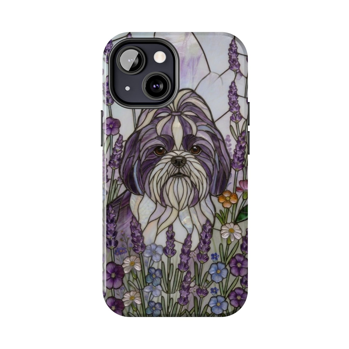 Shih Tzu Stained Glass Style Tough Case — Lavender Floral Theme