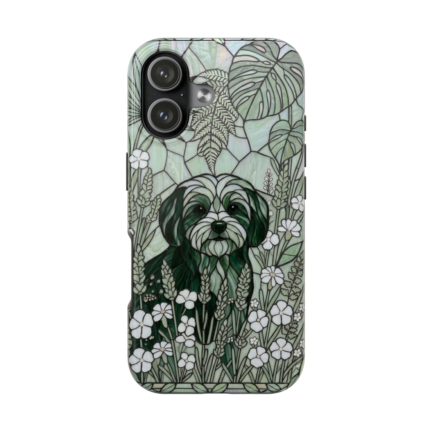 Maltese Stained Glass Style Tough Case — Botanical Green Theme