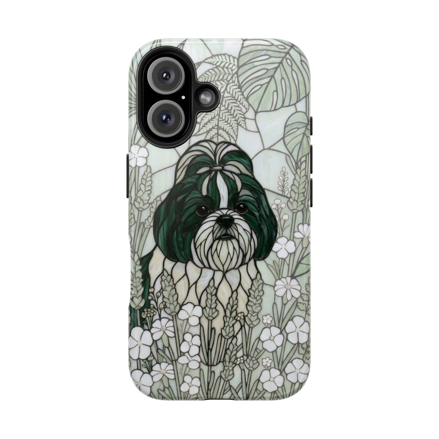 Shih Tzu Stained Glass Style Tough Case — Botanical Green Theme