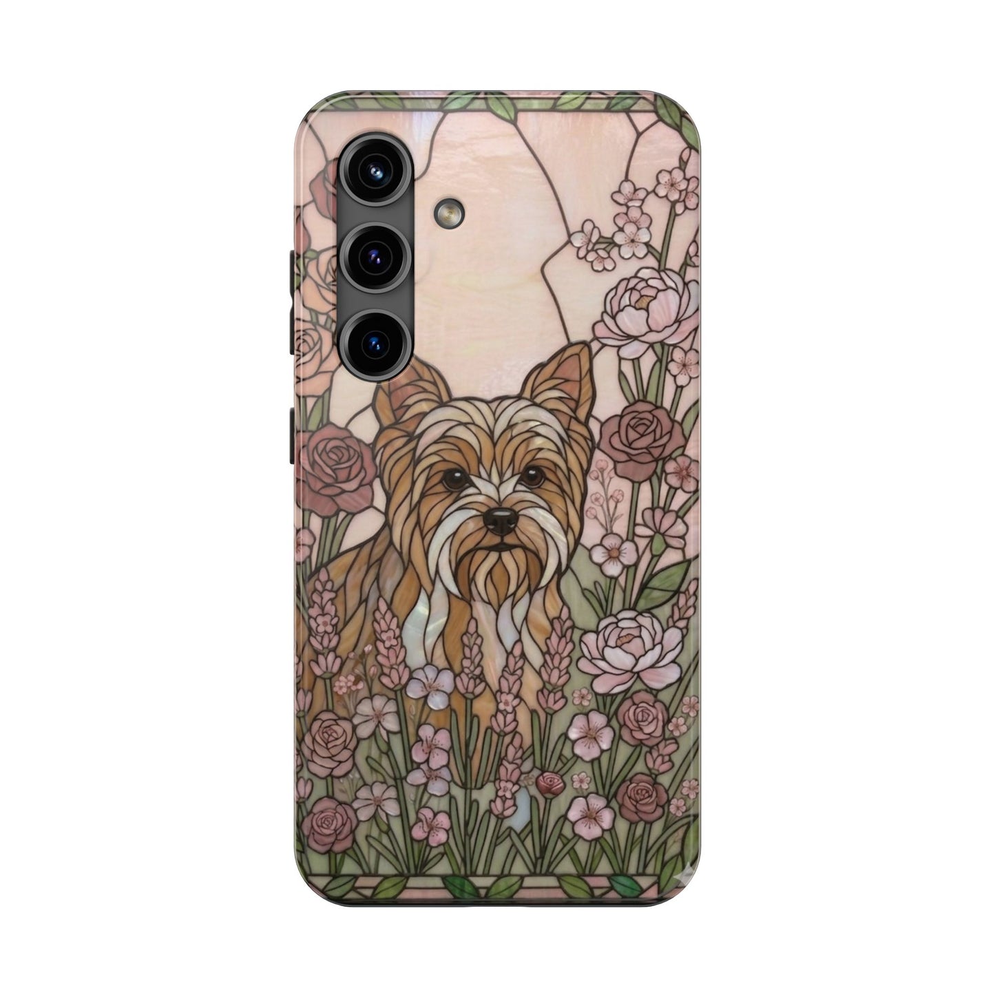 Yorkie Stained Glass Style Tough Case — Rose Garden Theme