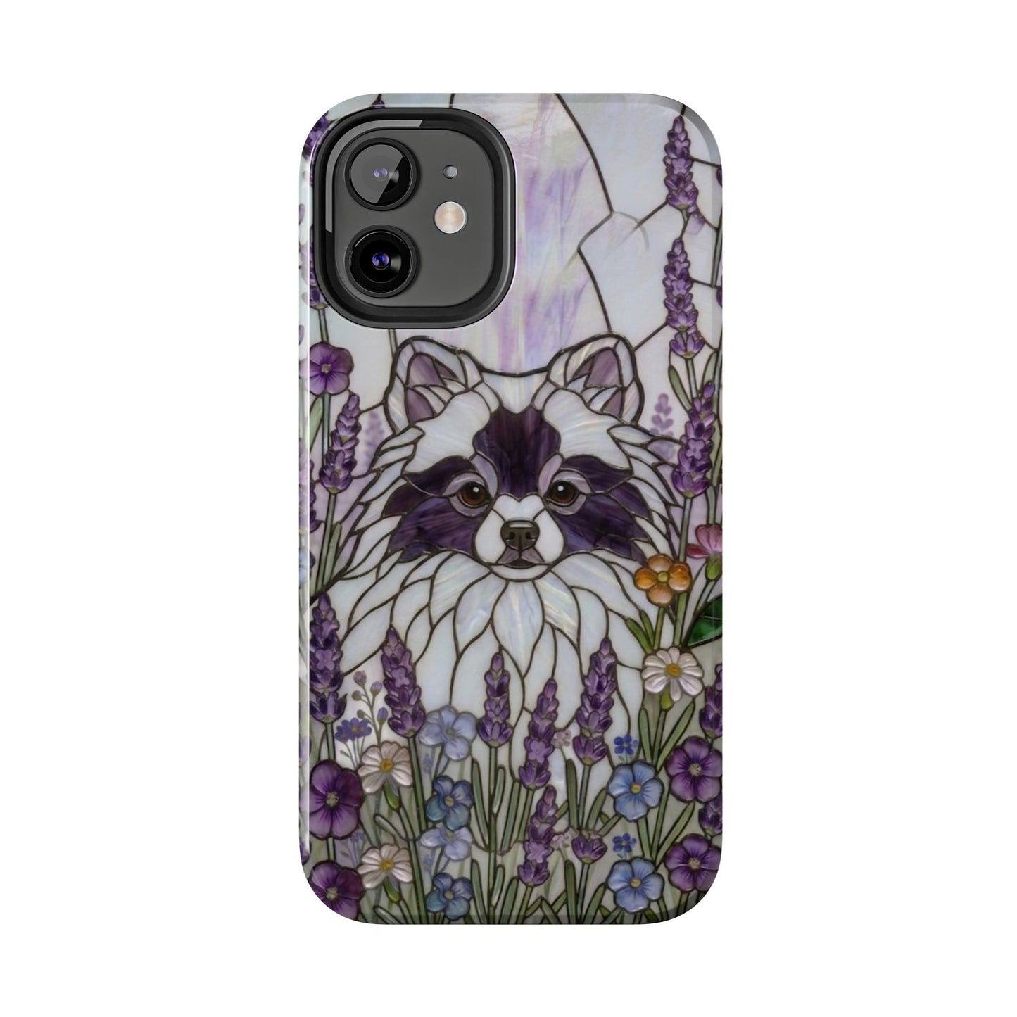 Pomeranian Stained Glass Style Tough Case — Lavender Floral Theme