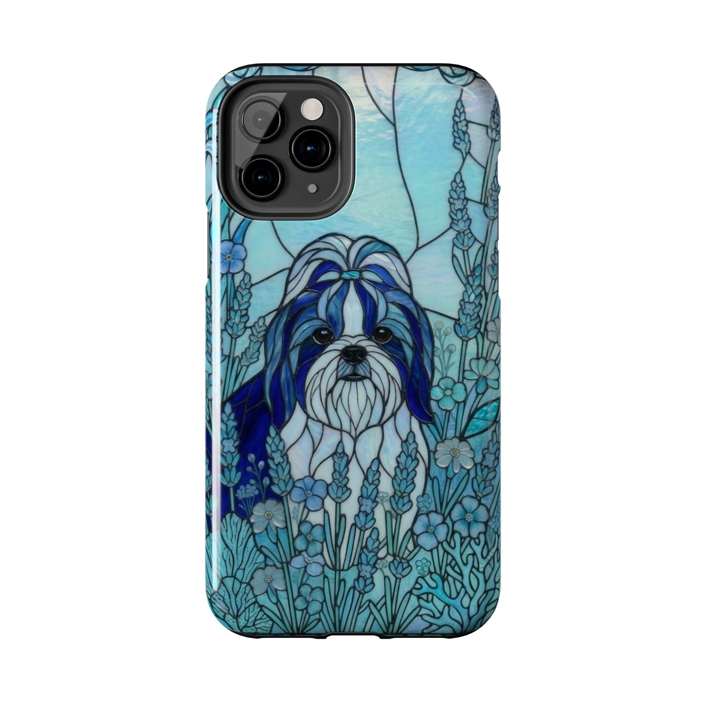 Shih Tzu Stained Glass Style Tough Case — Ocean Blue Theme