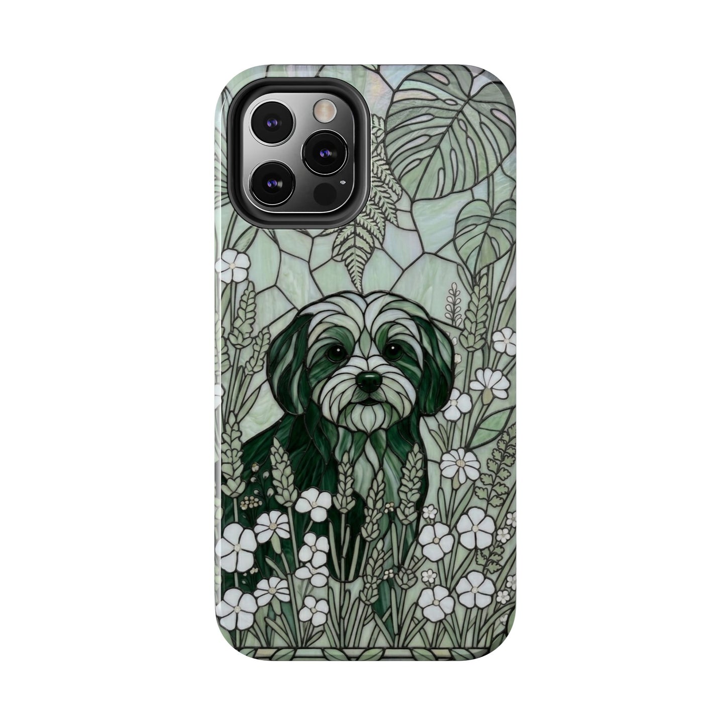 Maltese Stained Glass Style Tough Case — Botanical Green Theme