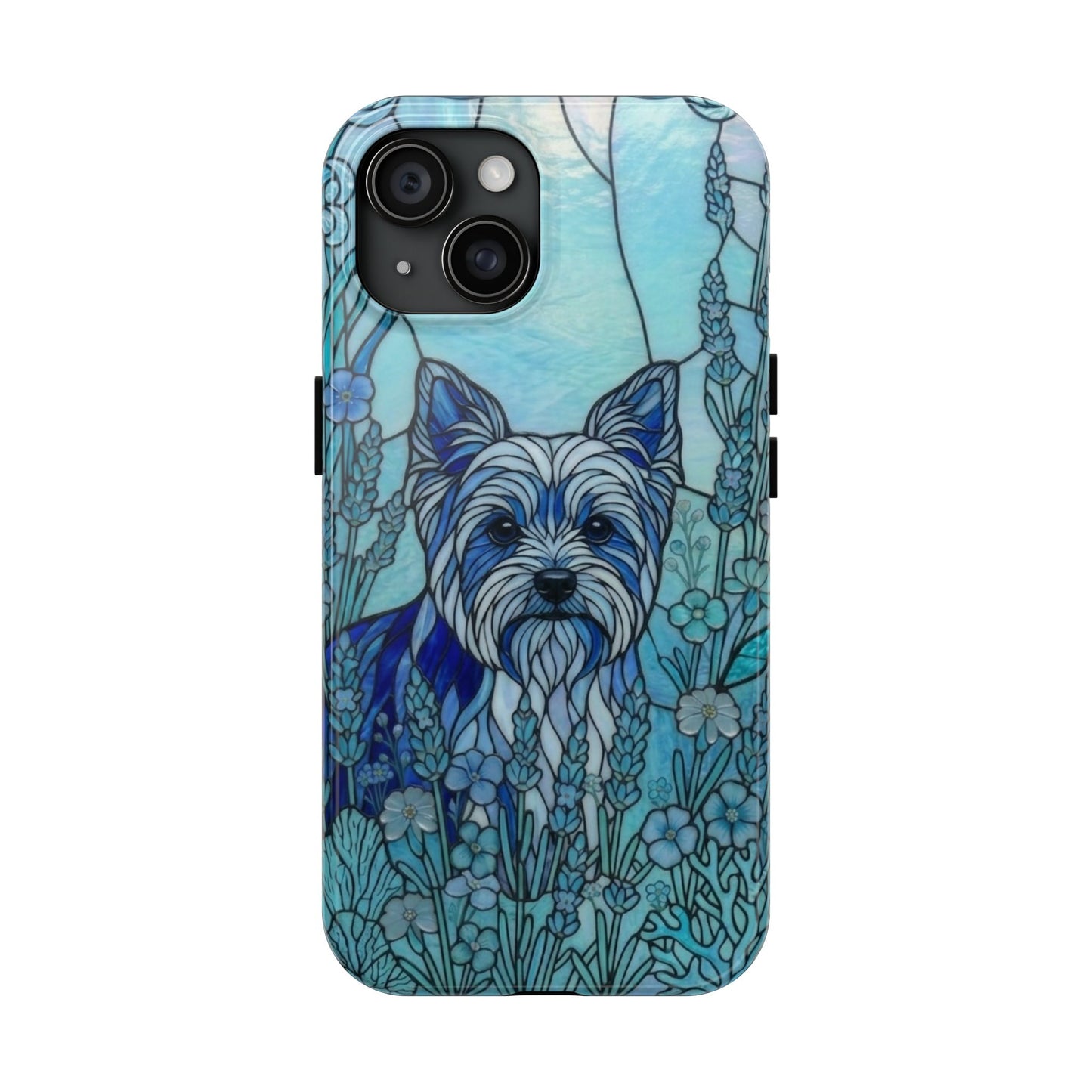 Yorkie Stained Glass Style Tough Case — Ocean Blue Theme