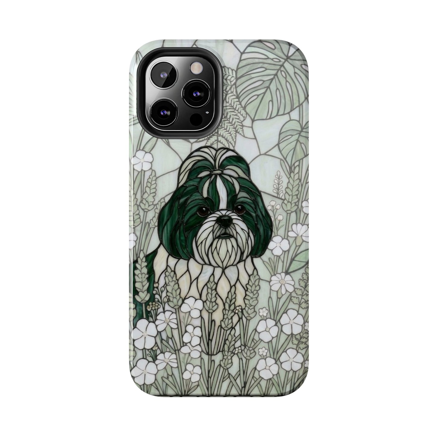 Shih Tzu Stained Glass Style Tough Case — Botanical Green Theme