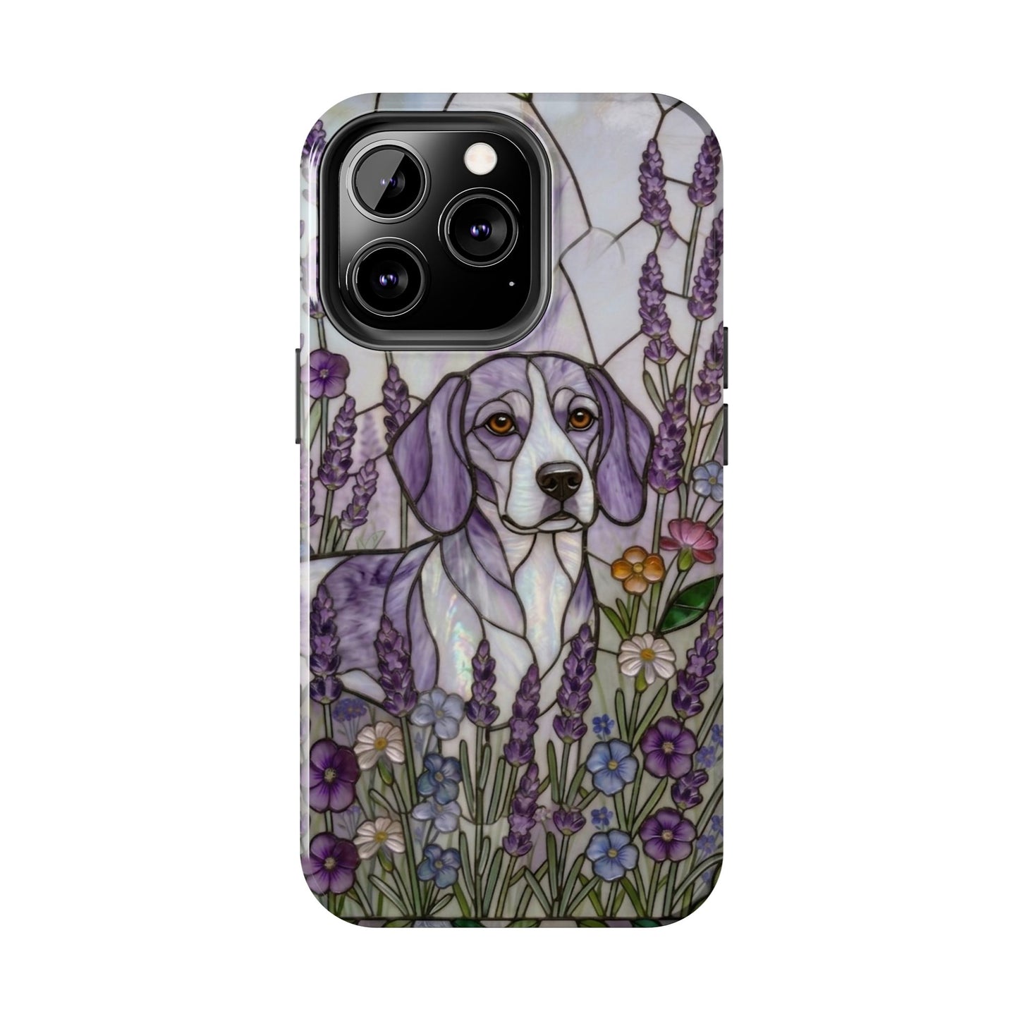 Beagle Stained Glass Style Tough Case — Lavender Floral Theme