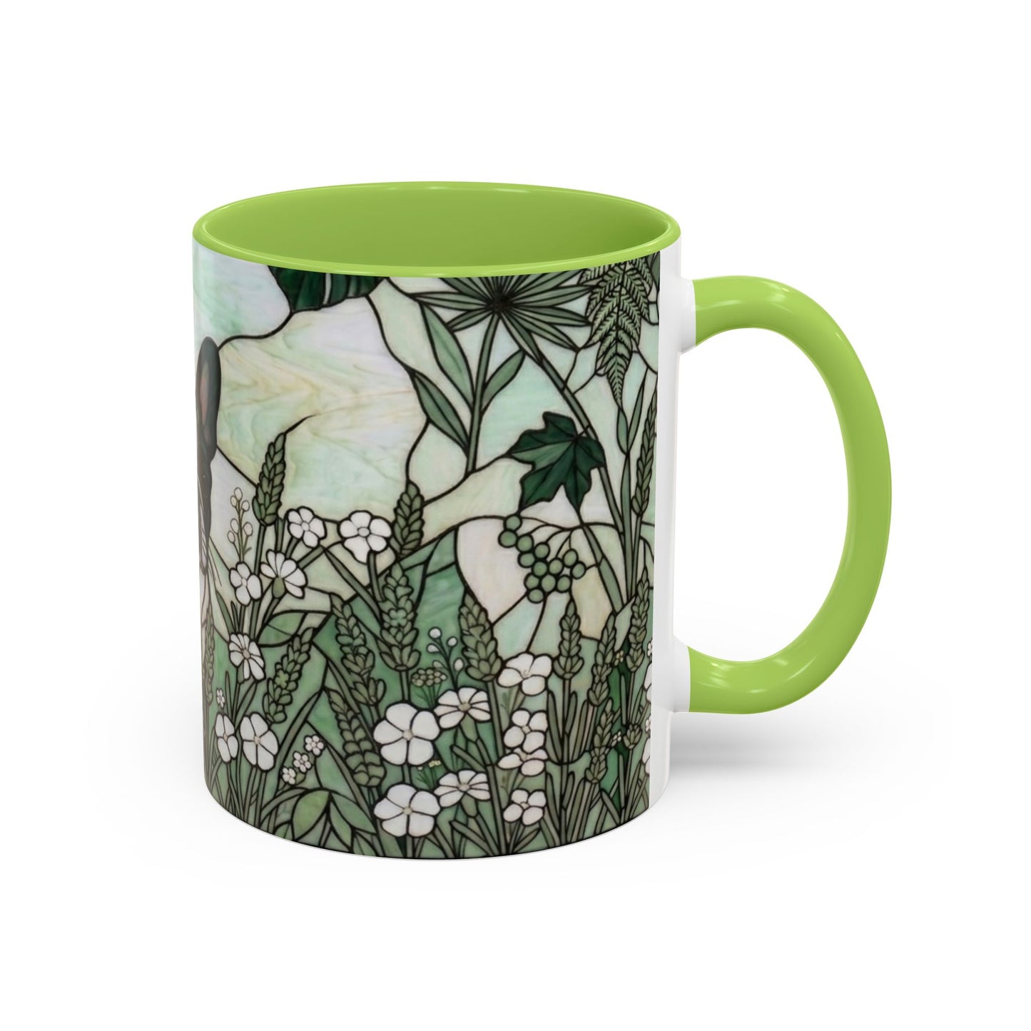 Stained Glass French Bulldog Coffee Mug — Botanical Green Theme