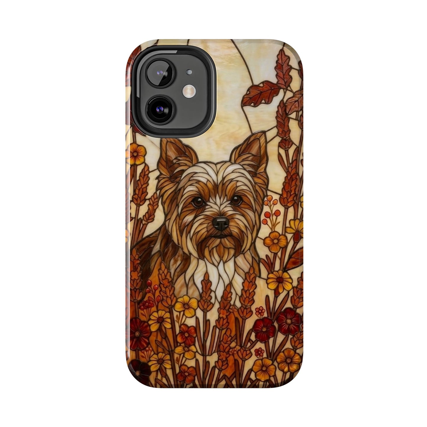 Yorkie Stained Glass Style Tough Case — Autumn Warmth Theme