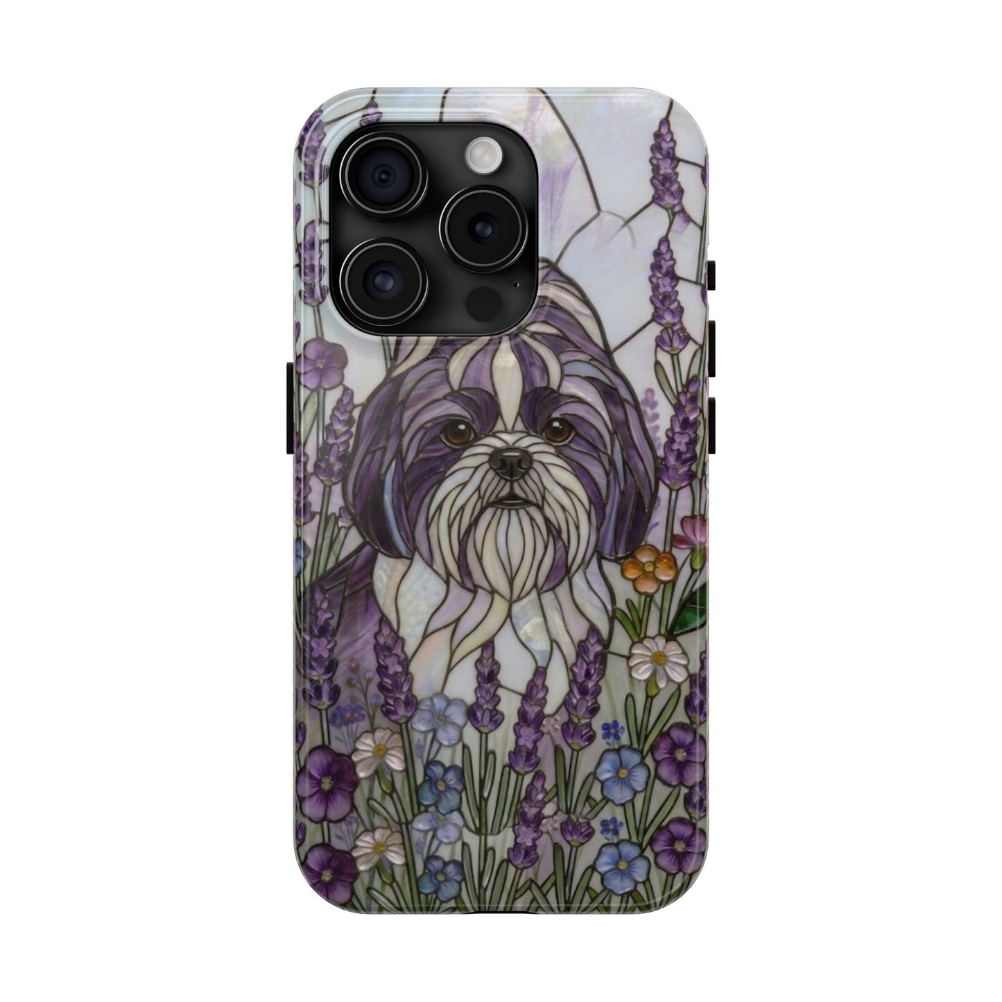 Shih Tzu Stained Glass Style Tough Case — Lavender Floral Theme