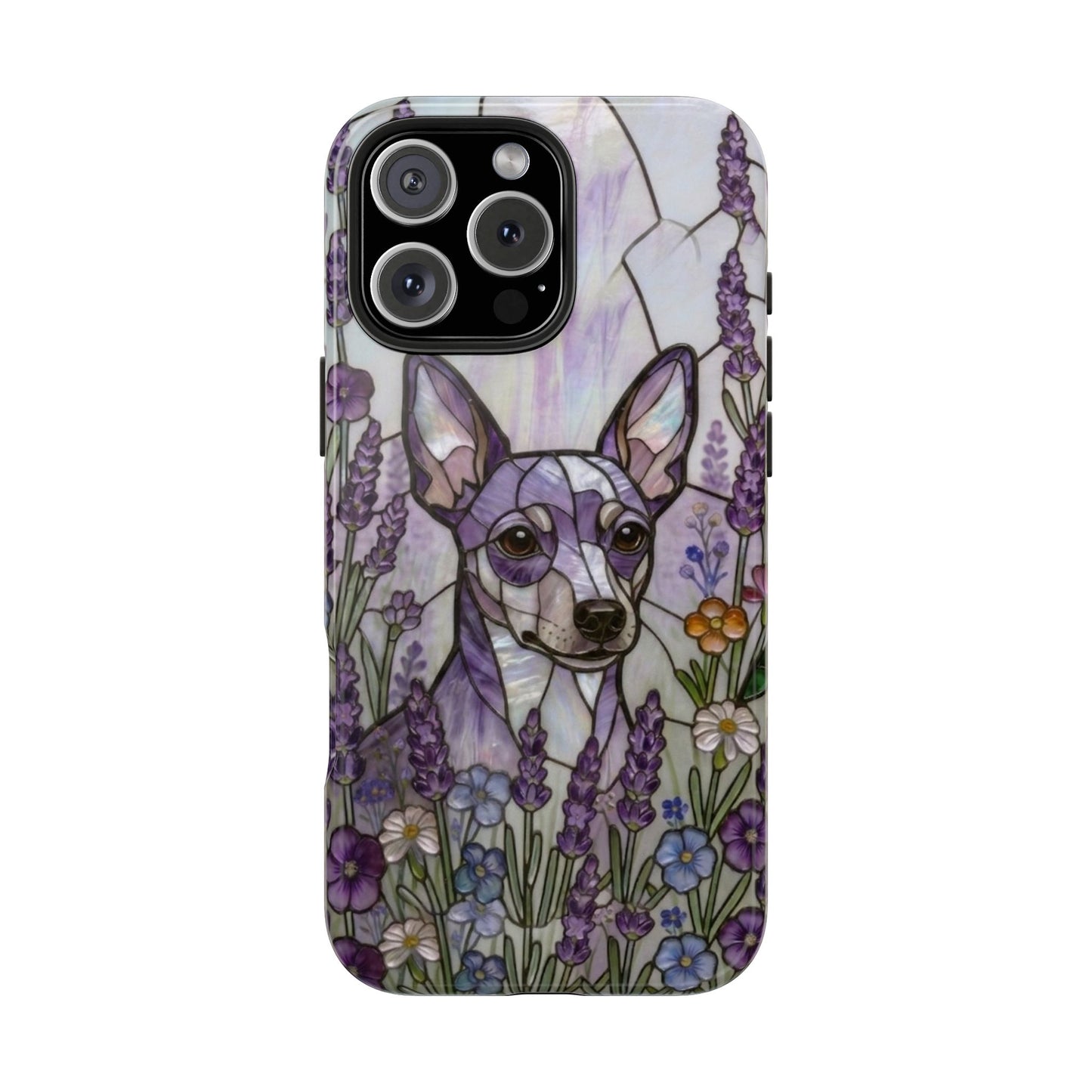 Mini Pinscher Stained Glass Style Tough Case — Lavender Floral Theme