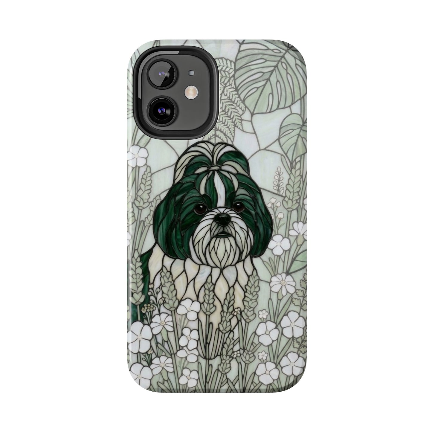 Shih Tzu Stained Glass Style Tough Case — Botanical Green Theme