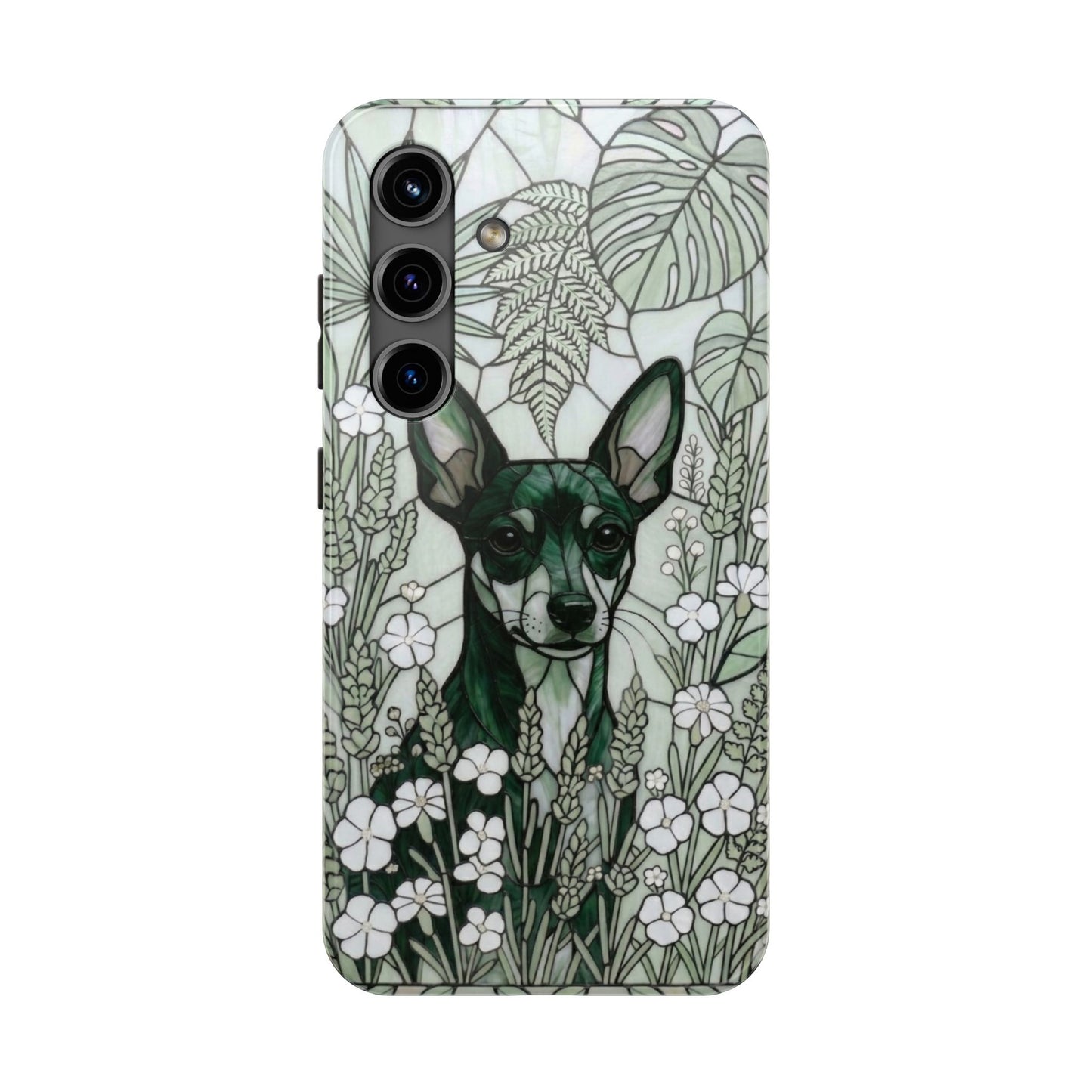 Mini Pinscher Stained Glass Style Tough Case — Botanical Green Theme