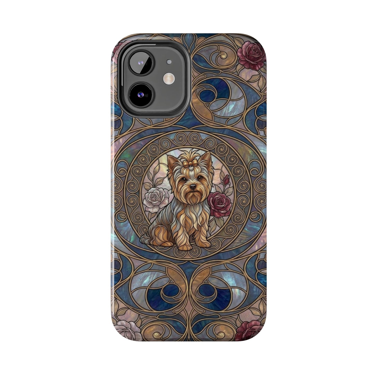 Yorkie Stained Glass Style Midnight Rose Tough Phone Case