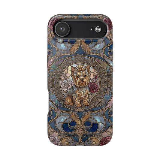 Yorkie Stained Glass Style Midnight Rose Tough Phone Case