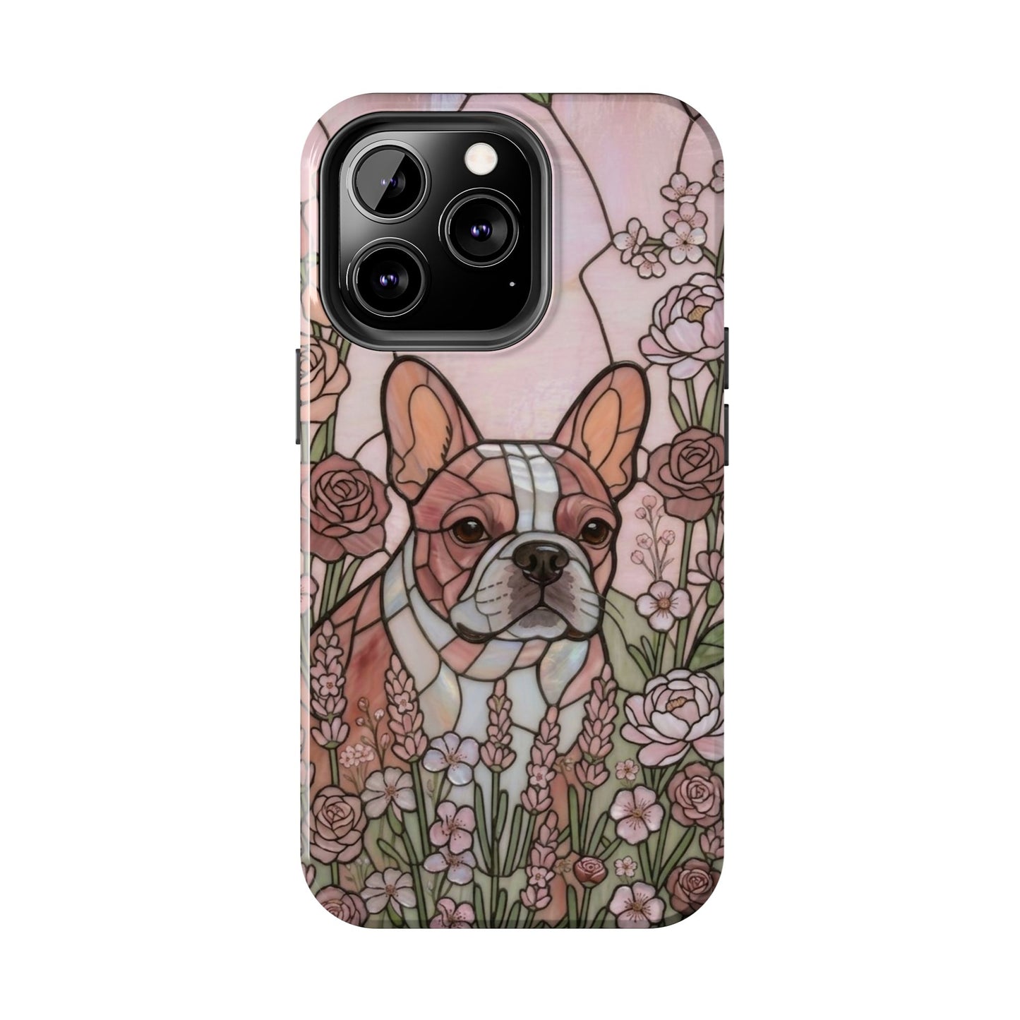 Frenchie Stained Glass Style Tough Case — Rose Garden Theme