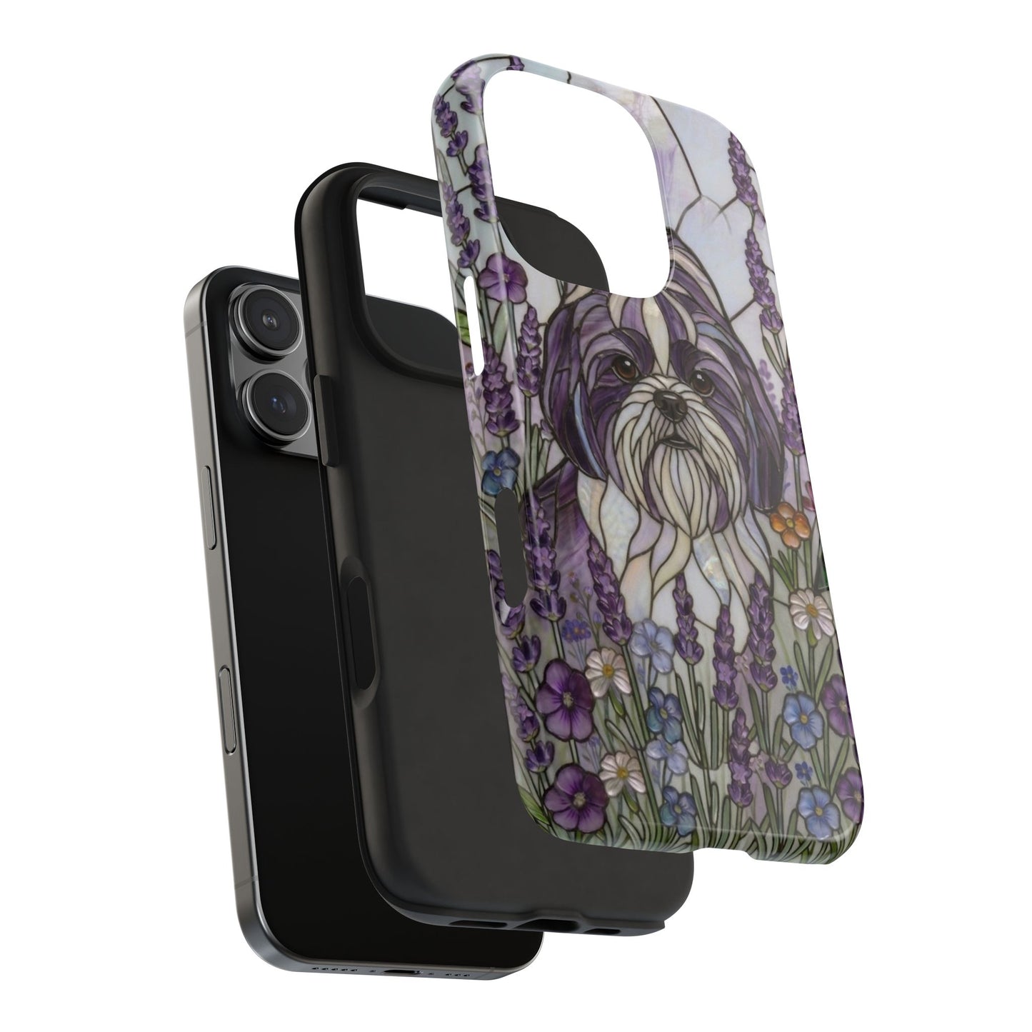 Shih Tzu Stained Glass Style Tough Case — Lavender Floral Theme