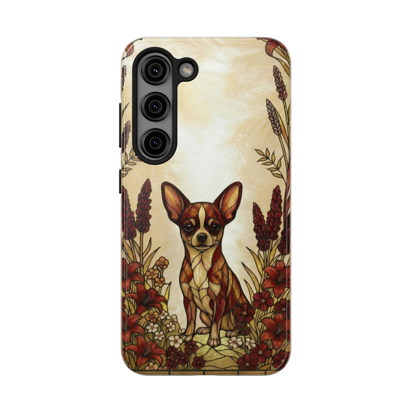 Chihuahua Stained Glass Style Tough Case — Fire & Gold Theme