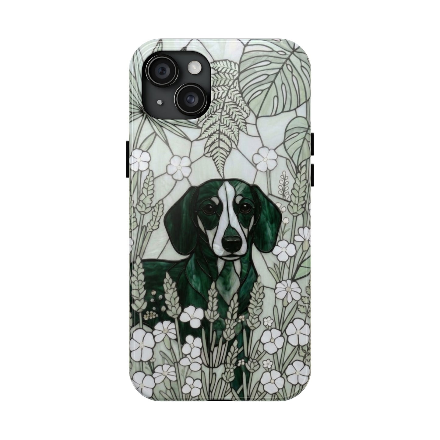 Dachshund Stained Glass Style Tough Case — Botanical Green Theme