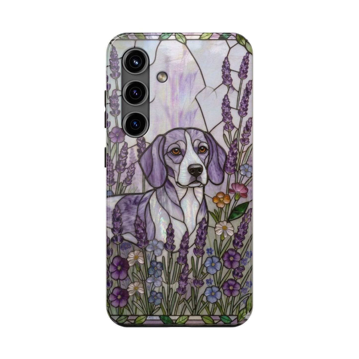 Beagle Stained Glass Style Tough Case — Lavender Floral Theme