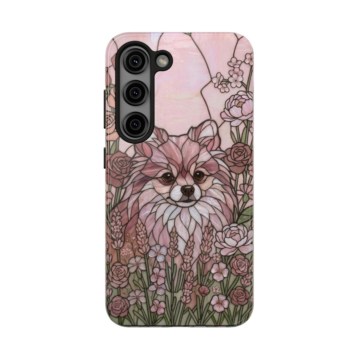 Pomeranian Stained Glass Style Tough Case — Rose Garden Theme