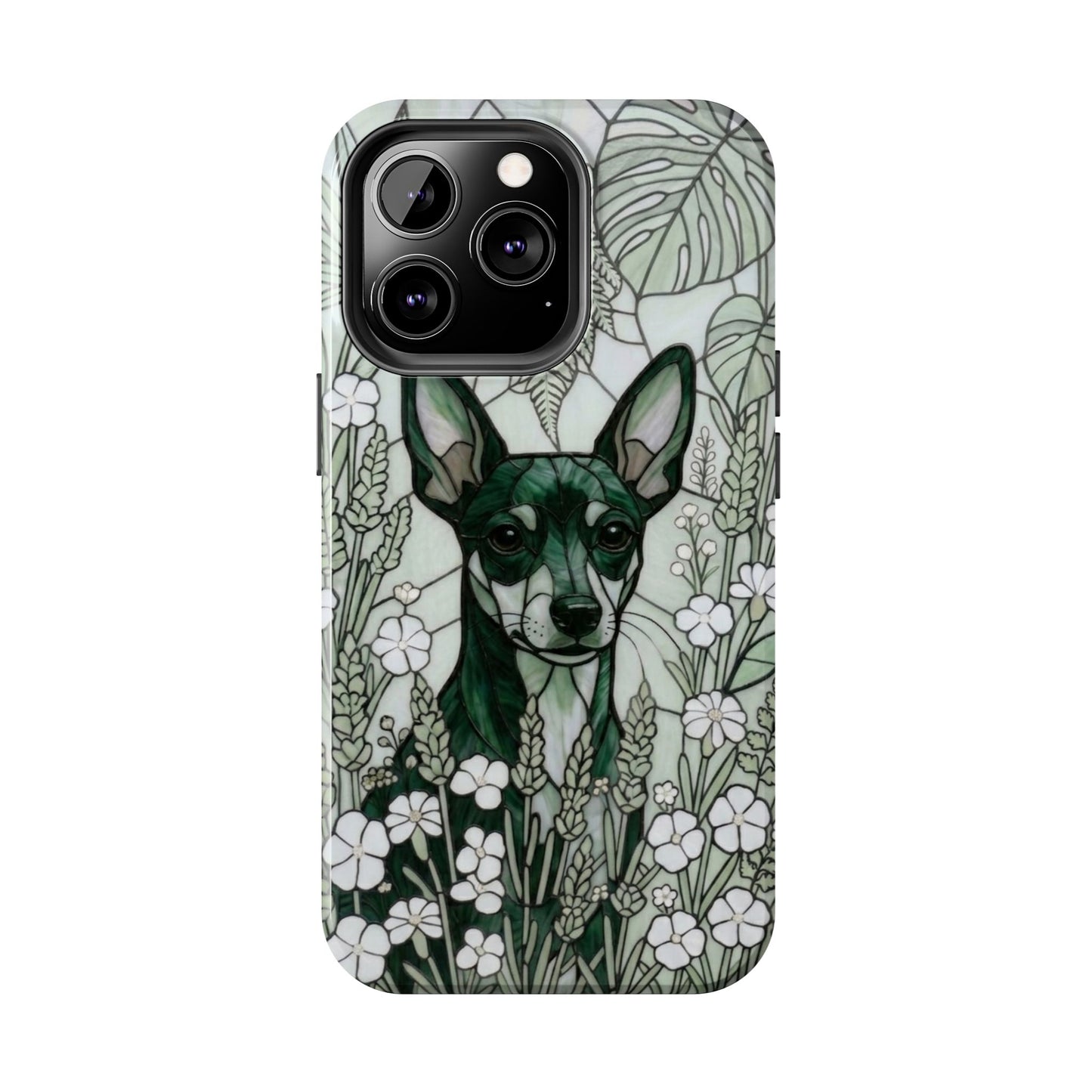 Mini Pinscher Stained Glass Style Tough Case — Botanical Green Theme