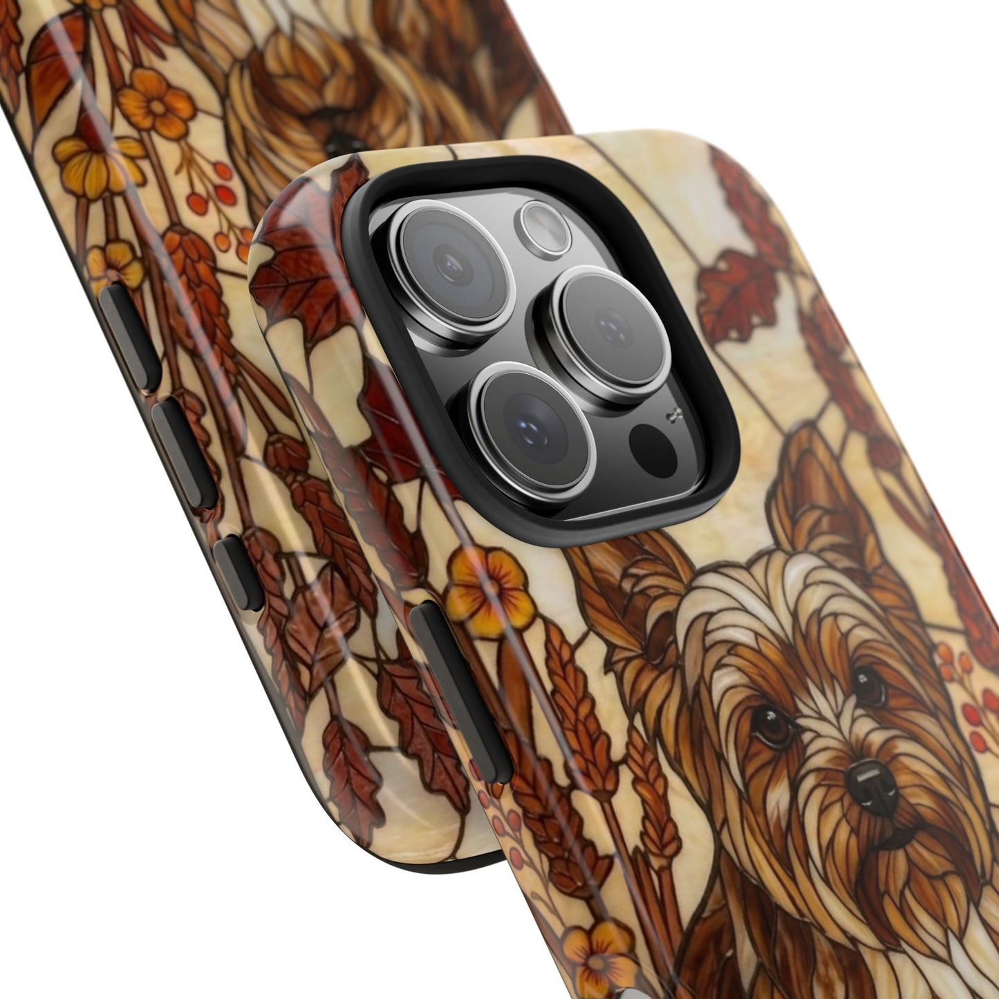 Yorkie Stained Glass Style Tough Case — Autumn Warmth Theme