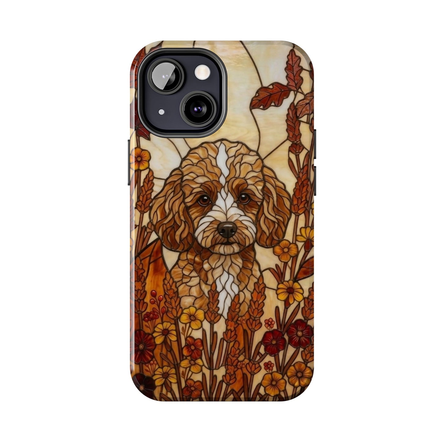 Toy Poodle Stained Glass Style Tough Case — Autumn Warmth Theme