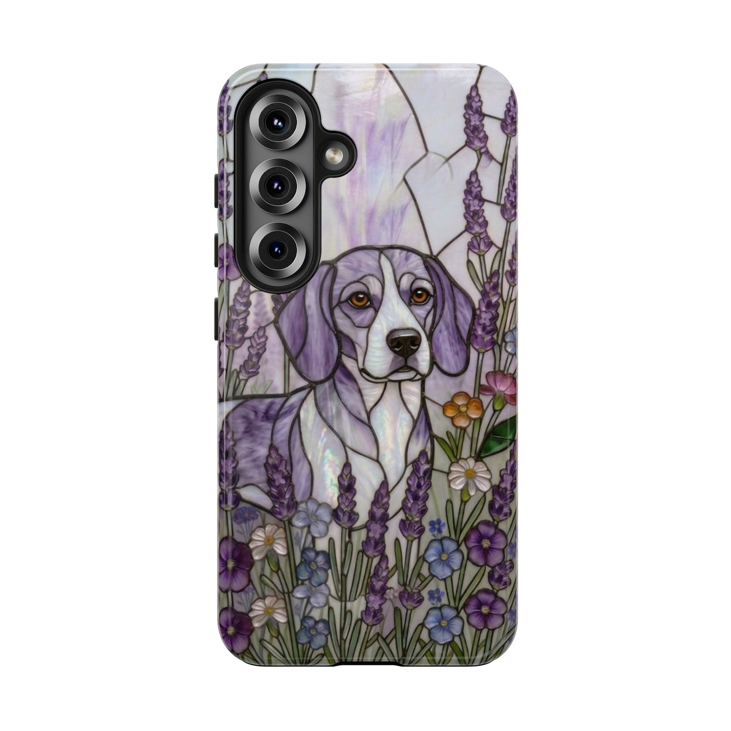 Beagle Stained Glass Style Tough Case — Lavender Floral Theme