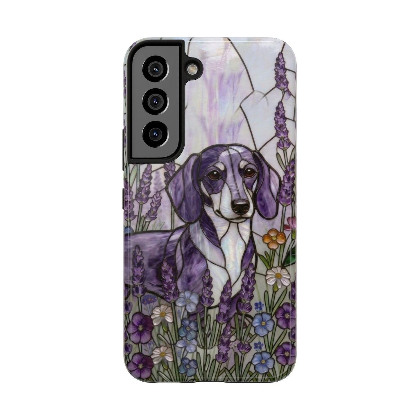 Dachshund Stained Glass Style Tough Case — Lavender Floral Theme