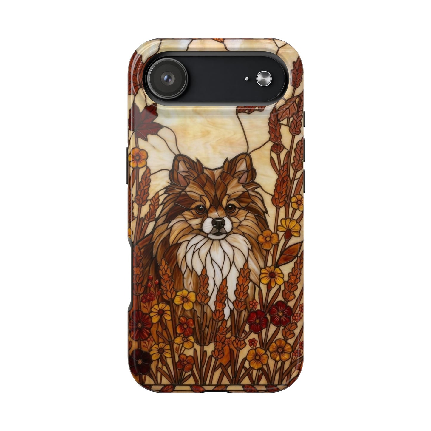 Pomeranian Stained Glass Style Tough Case — Autumn Warmth Theme