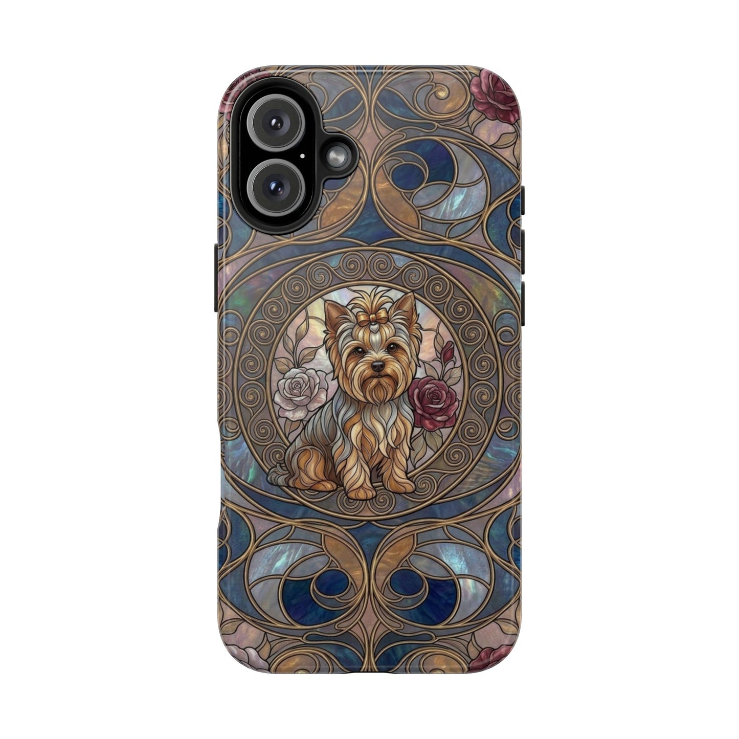 Yorkie Stained Glass Style Midnight Rose Tough Phone Case