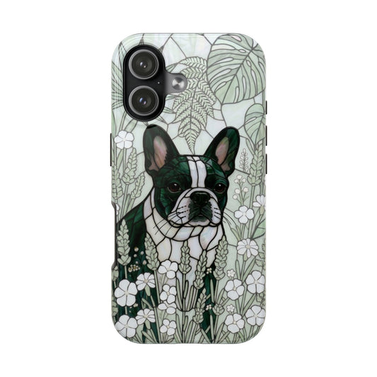 Frenchie Stained Glass Style Tough Case — Botanical GreenTheme