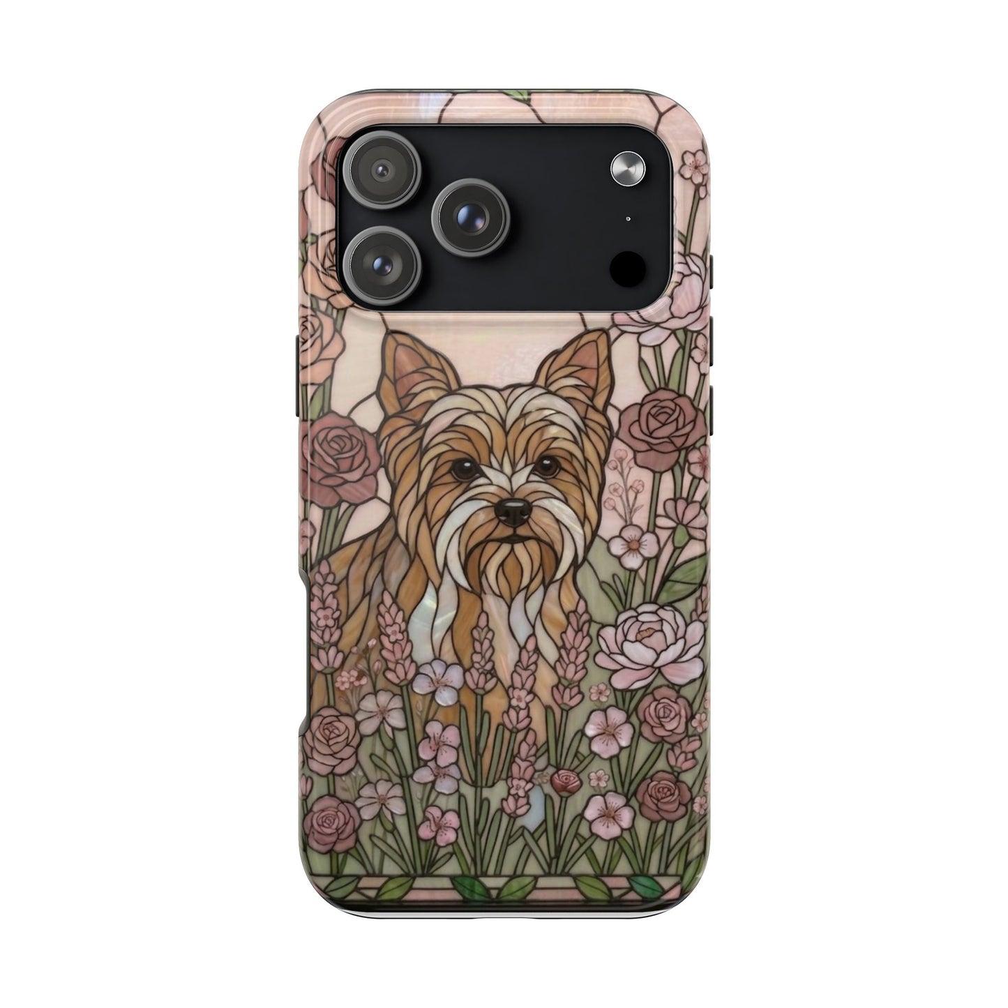 Yorkie Stained Glass Style Tough Case — Rose Garden Theme