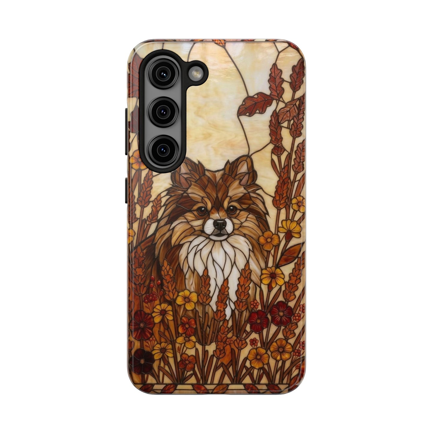 Pomeranian Stained Glass Style Tough Case — Autumn Warmth Theme