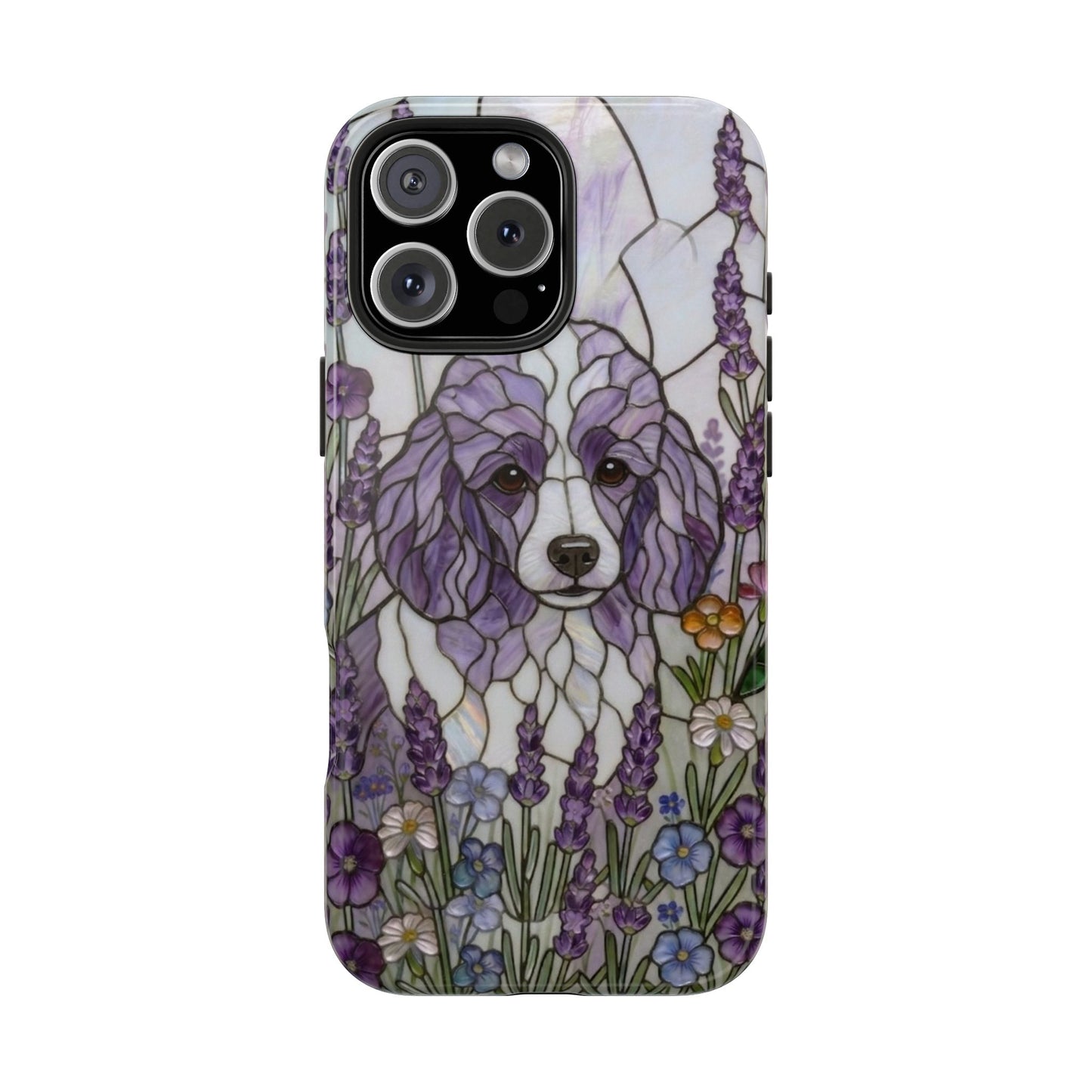 Toy Poodle Stained Glass Style Tough Case — Lavender Floral Theme
