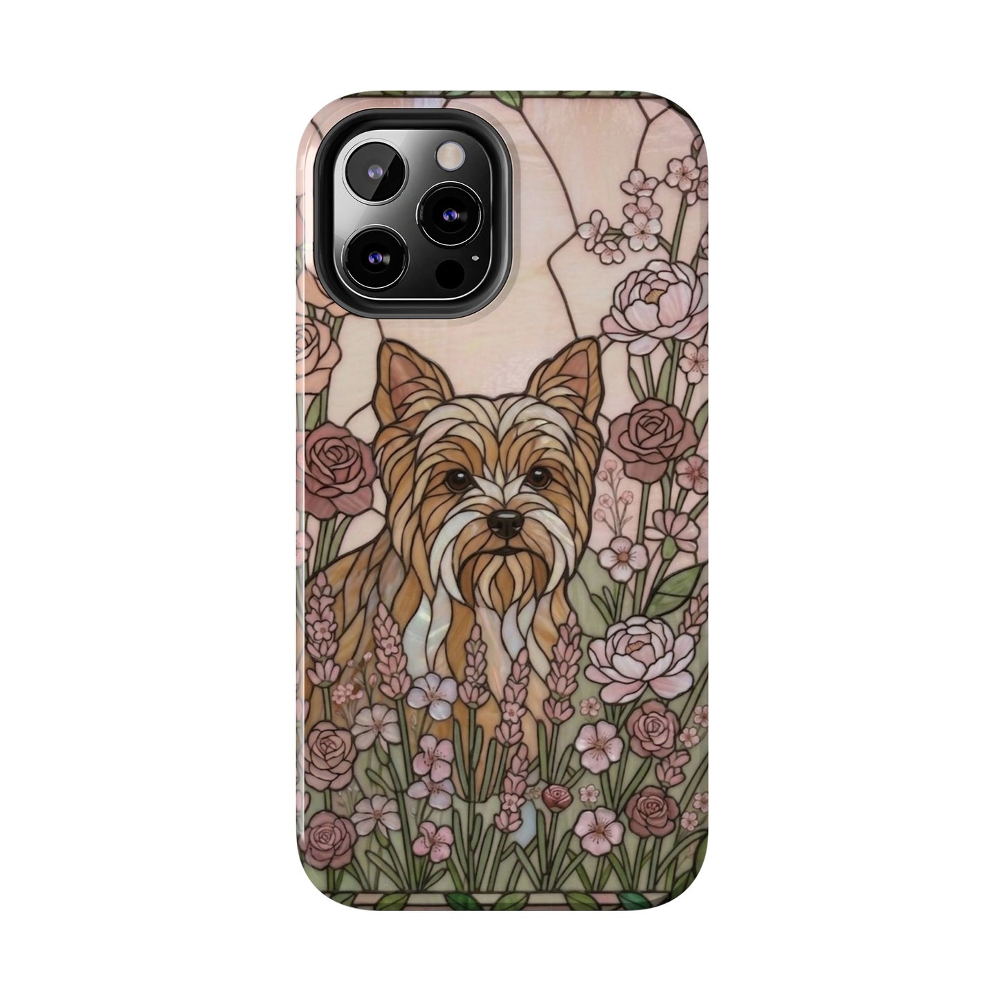 Yorkie Stained Glass Style Tough Case — Rose Garden Theme