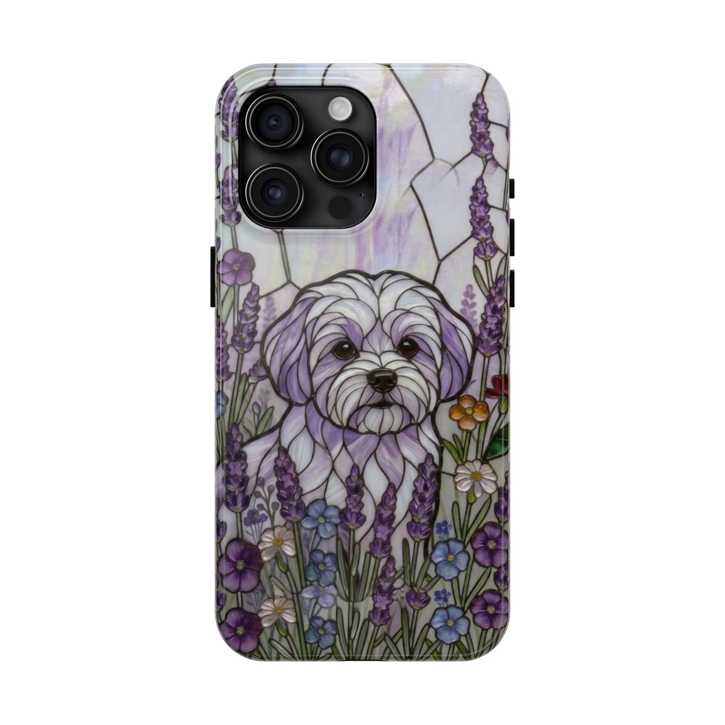 Maltese Stained Glass Style Tough Case — Lavender Floral Theme