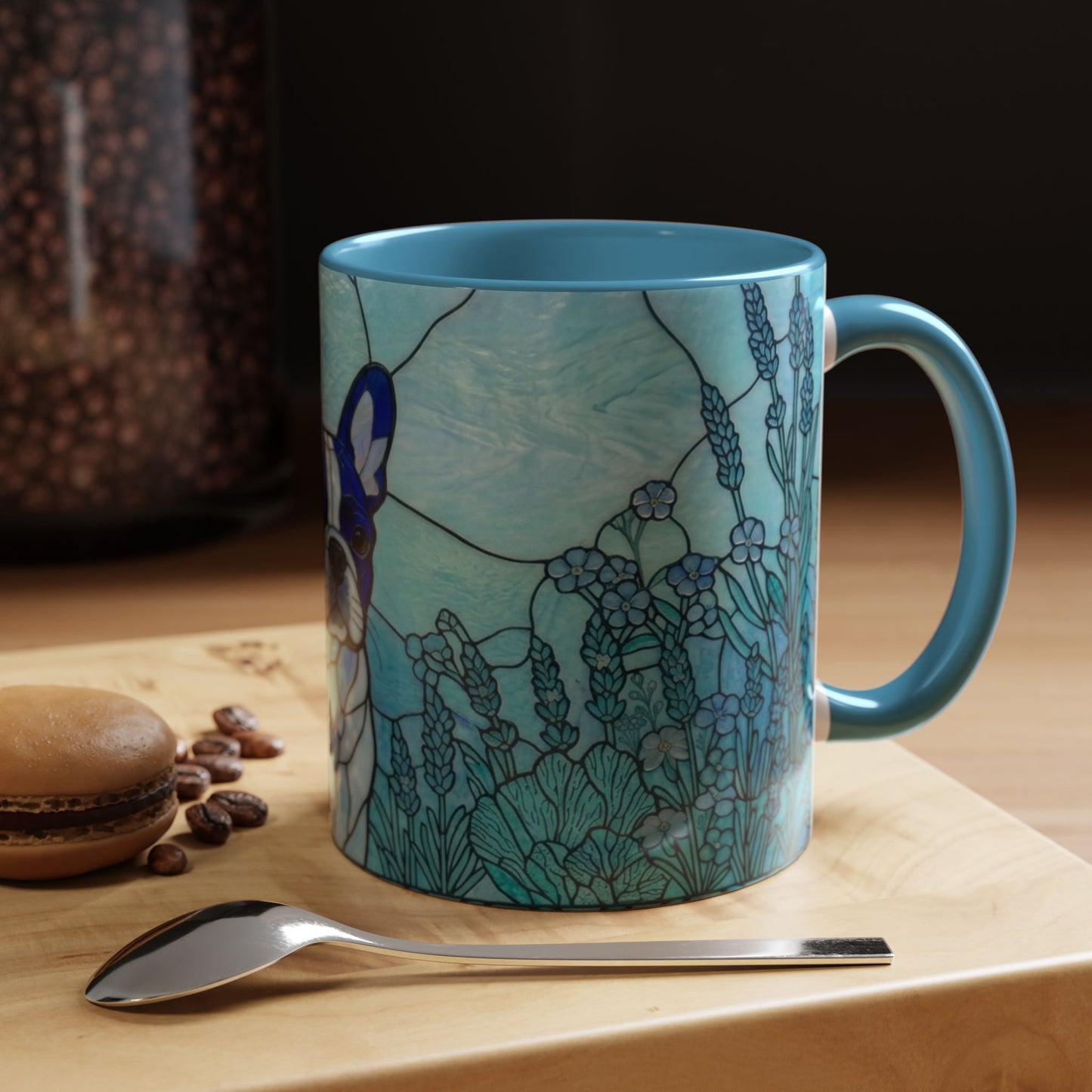 Stained Glass French Bulldog Coffee Mug — Ocean Blue Theme