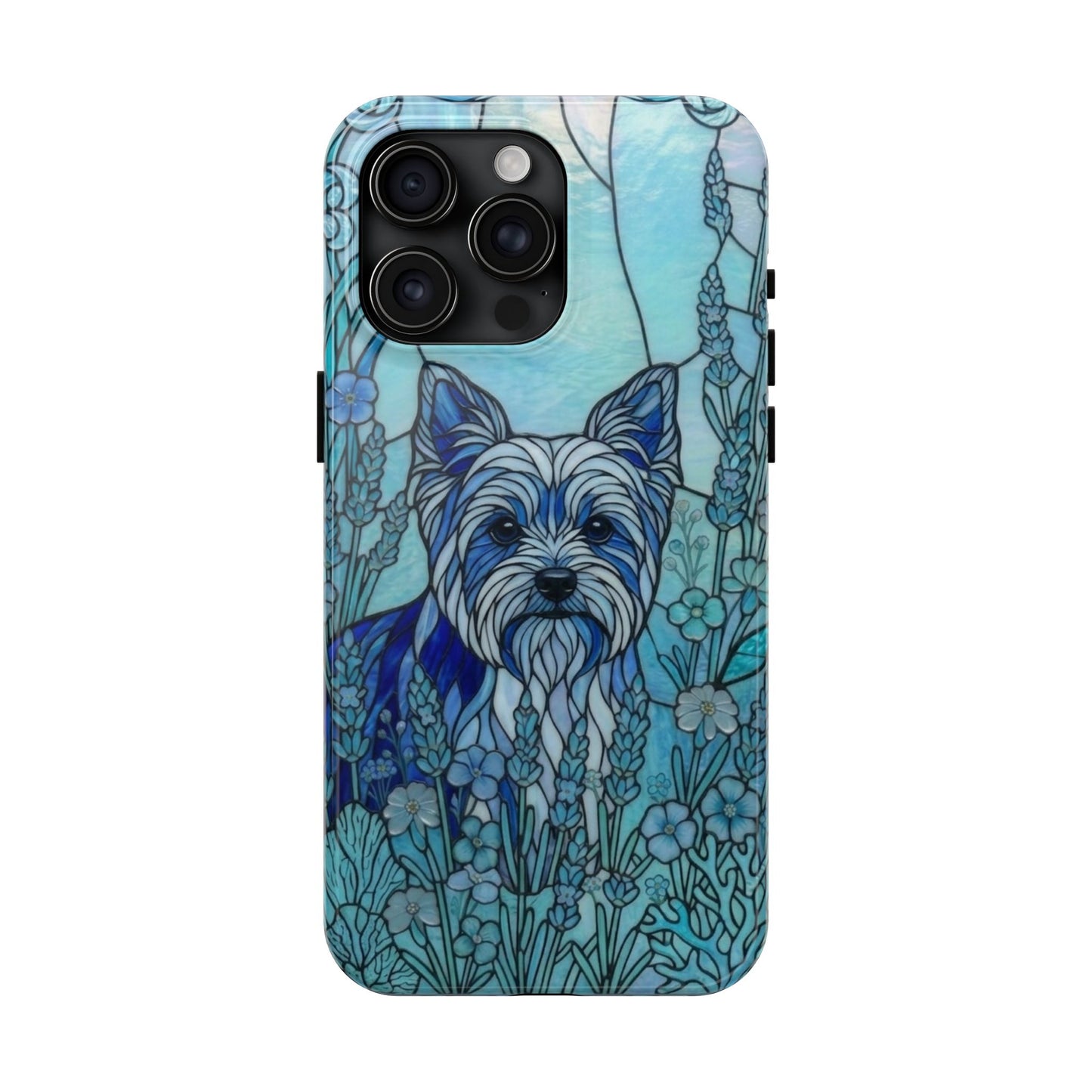 Yorkie Stained Glass Style Tough Case — Ocean Blue Theme