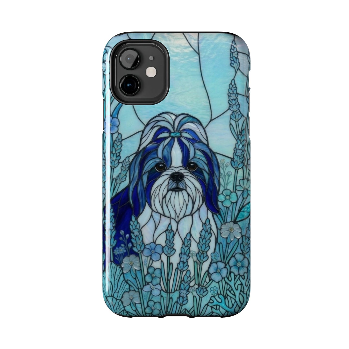 Shih Tzu Stained Glass Style Tough Case — Ocean Blue Theme