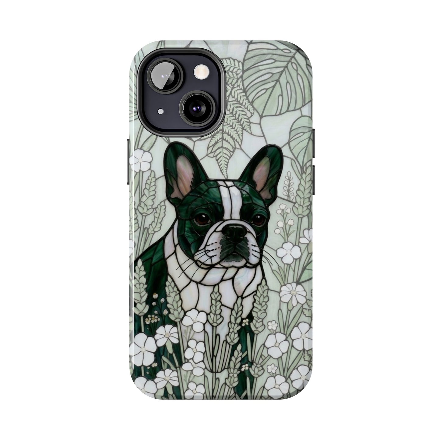 Frenchie Stained Glass Style Tough Case — Botanical GreenTheme