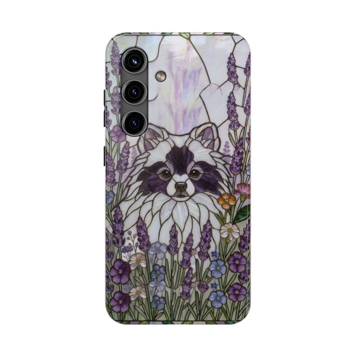 Pomeranian Stained Glass Style Tough Case — Lavender Floral Theme