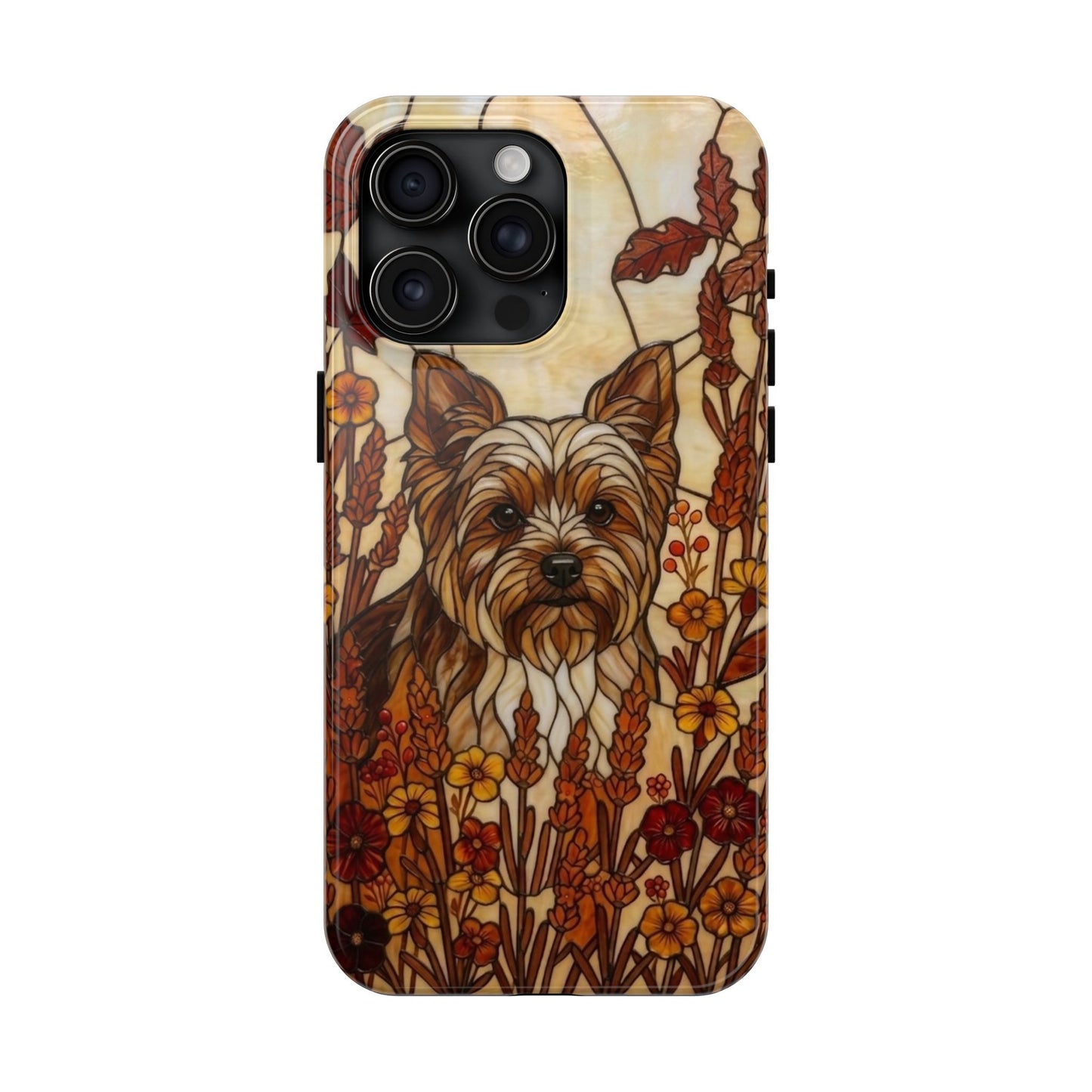 Yorkie Stained Glass Style Tough Case — Autumn Warmth Theme