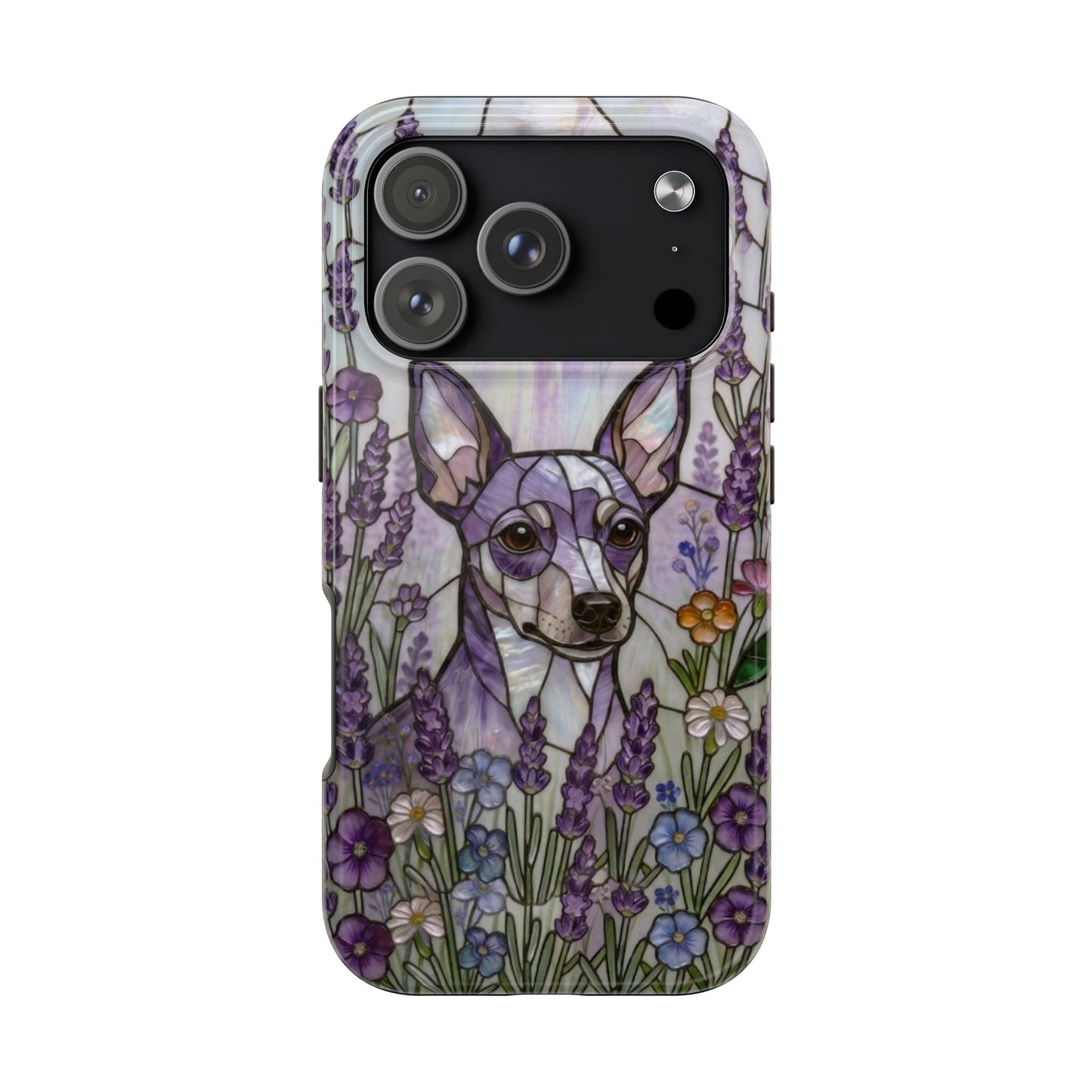 Mini Pinscher Stained Glass Style Tough Case — Lavender Floral Theme