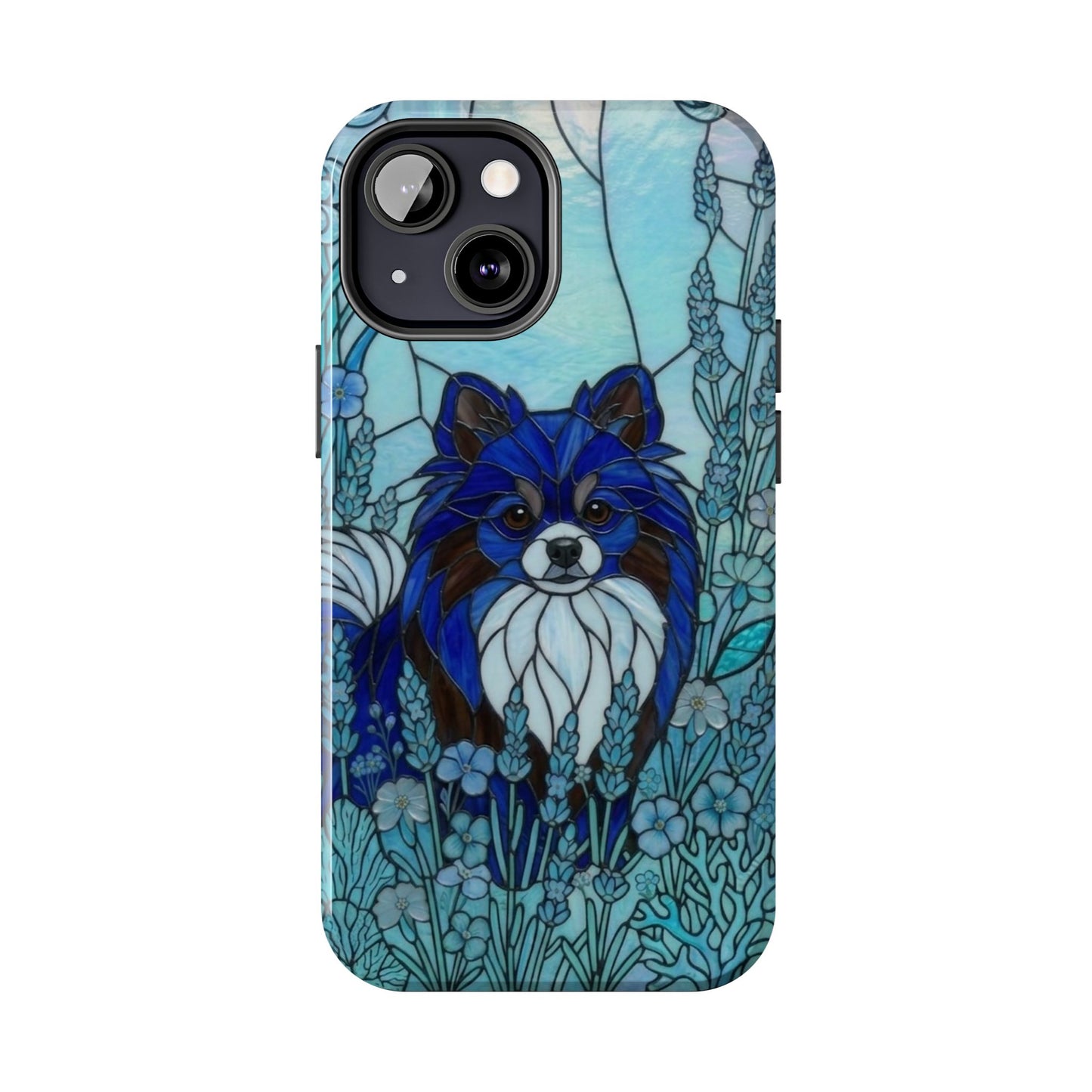 Pomeranian Stained Glass Style Tough Case — Ocean Blue Theme