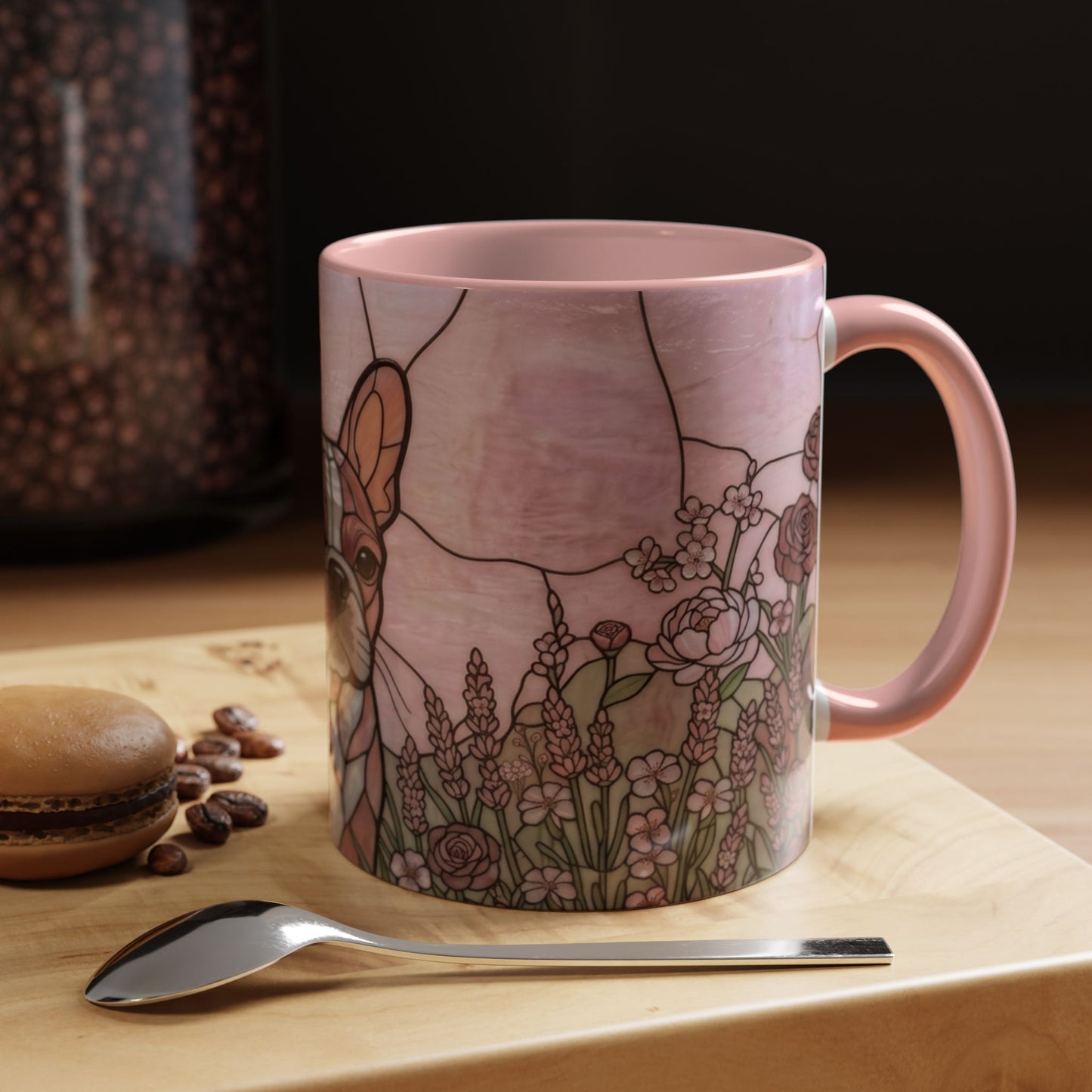 Stained Glass French Bulldog Coffee Mug — Rose Garden Theme