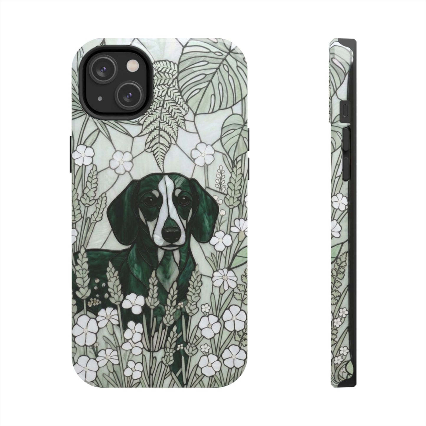 Dachshund Stained Glass Style Tough Case — Botanical Green Theme