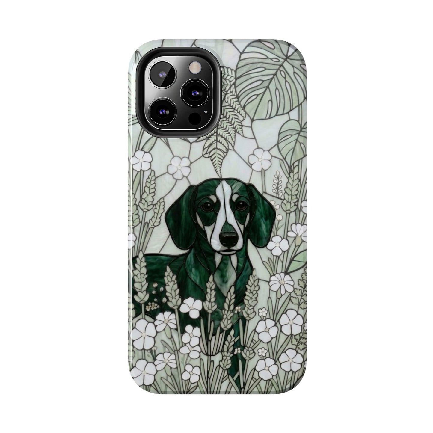 Dachshund Stained Glass Style Tough Case — Botanical Green Theme