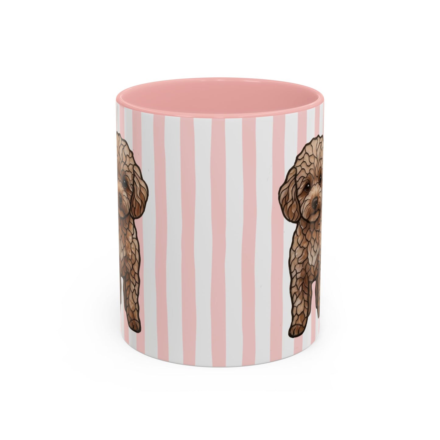 Cute Light Pink Striped Toy Poodle Ceramic Cup